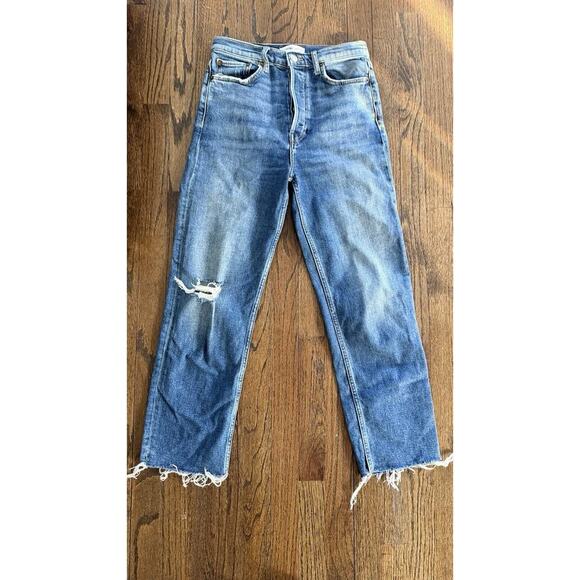 RE/DONE 70s Ultra High Rise Straight Jeans Washed Vintage Blue Size 27 - Picture 5 of 15
